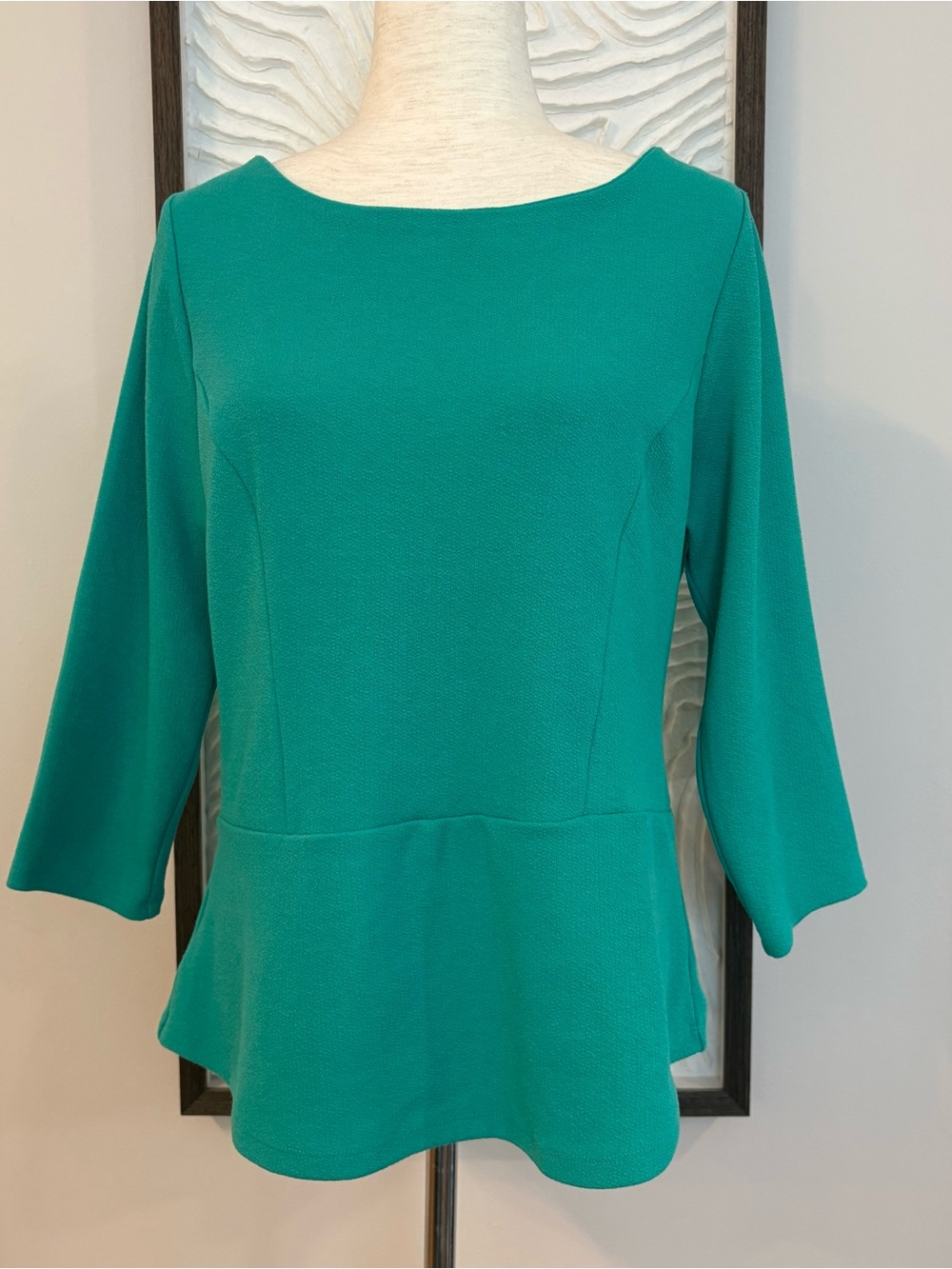 Ann Taylor Teal Peplum Boatneck Blouse 3/4 Sleeve Large